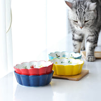 HKM-5577533 Ceramic Pet Bowl with Bamboo Wood Tray - 450ml Capacity for Cats and Dogs