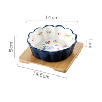 HKM-5577533 Ceramic Pet Bowl with Bamboo Wood Tray - 450ml Capacity for Cats and Dogs