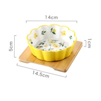 HKM-5577533 Ceramic Pet Bowl with Bamboo Wood Tray - 450ml Capacity for Cats and Dogs