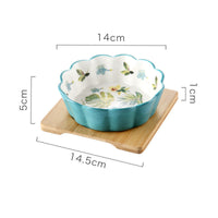 HKM-5577533 Ceramic Pet Bowl with Bamboo Wood Tray - 450ml Capacity for Cats and Dogs