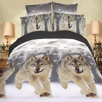 HKM-557779 Wolf-Themed Polyester Fiber Bedding Set - Queen Size with Quilt Cover and Pillow Cases