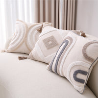 HKM-557907 Bohemian Style Cotton and Linen Pillow Cover with Geometric Patterns and Tassels, 45x45cm