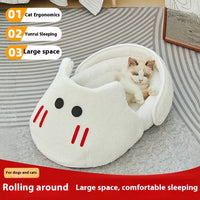 HKM-5581373 Cozy Rabbit Slippers Cat Nest - Four Seasons Universal Mat for Cats in Snow White and Elegant Gray