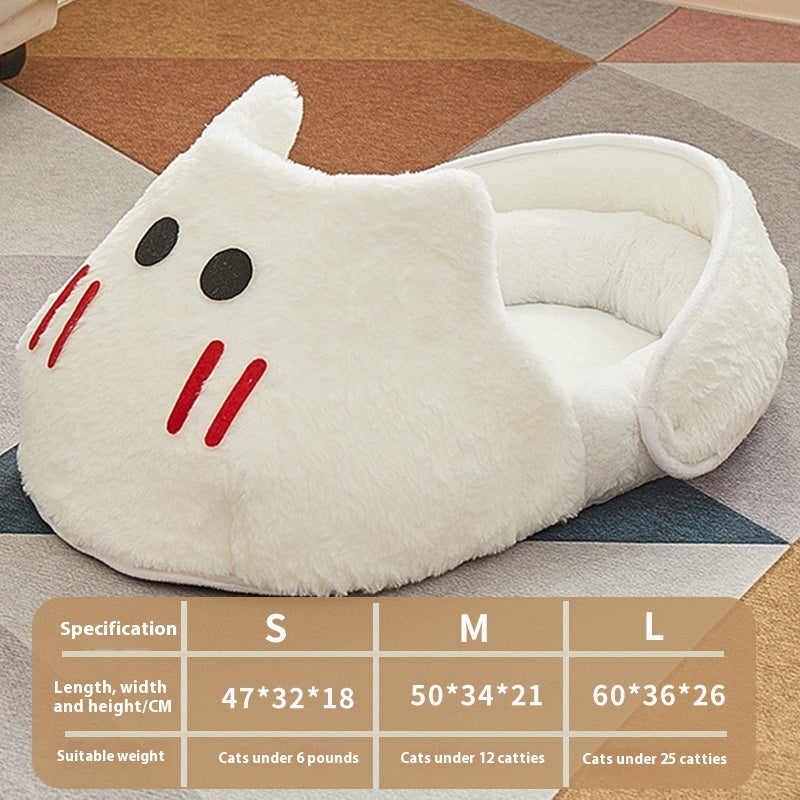 HKM-5581373 Cozy Rabbit Slippers Cat Nest - Four Seasons Universal Mat for Cats in Snow White and Elegant Gray