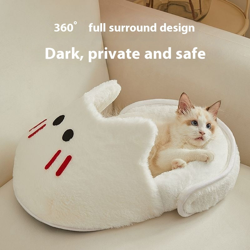 HKM-5581373 Cozy Rabbit Slippers Cat Nest - Four Seasons Universal Mat for Cats in Snow White and Elegant Gray