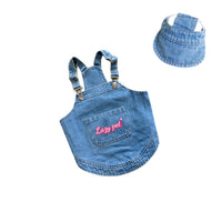 HKM-5581885 Stylish Removable Denim Pet Suspender Skirt with Matching Hat for Dogs