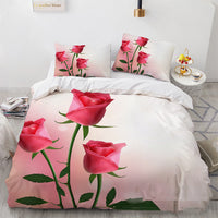 HKM-558483 Floral Digital Printed 3-Piece Bedding Set for 1.8m Bed