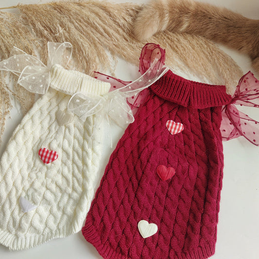 HKM-5585085 Cozy Pet Sweater in Wine Red and Off White for Winter Comfort