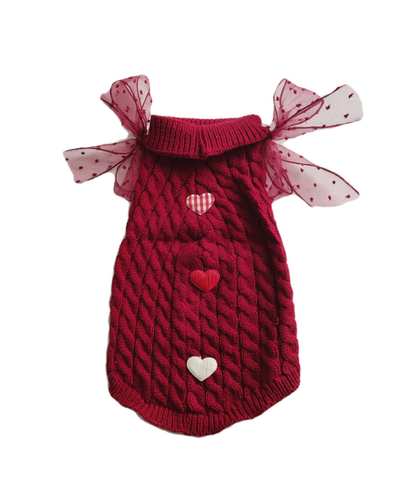 HKM-5585085 Cozy Pet Sweater in Wine Red and Off White for Winter Comfort