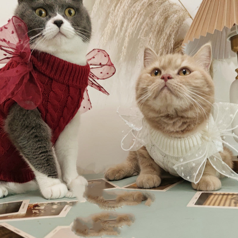 HKM-5585085 Cozy Pet Sweater in Wine Red and Off White for Winter Comfort