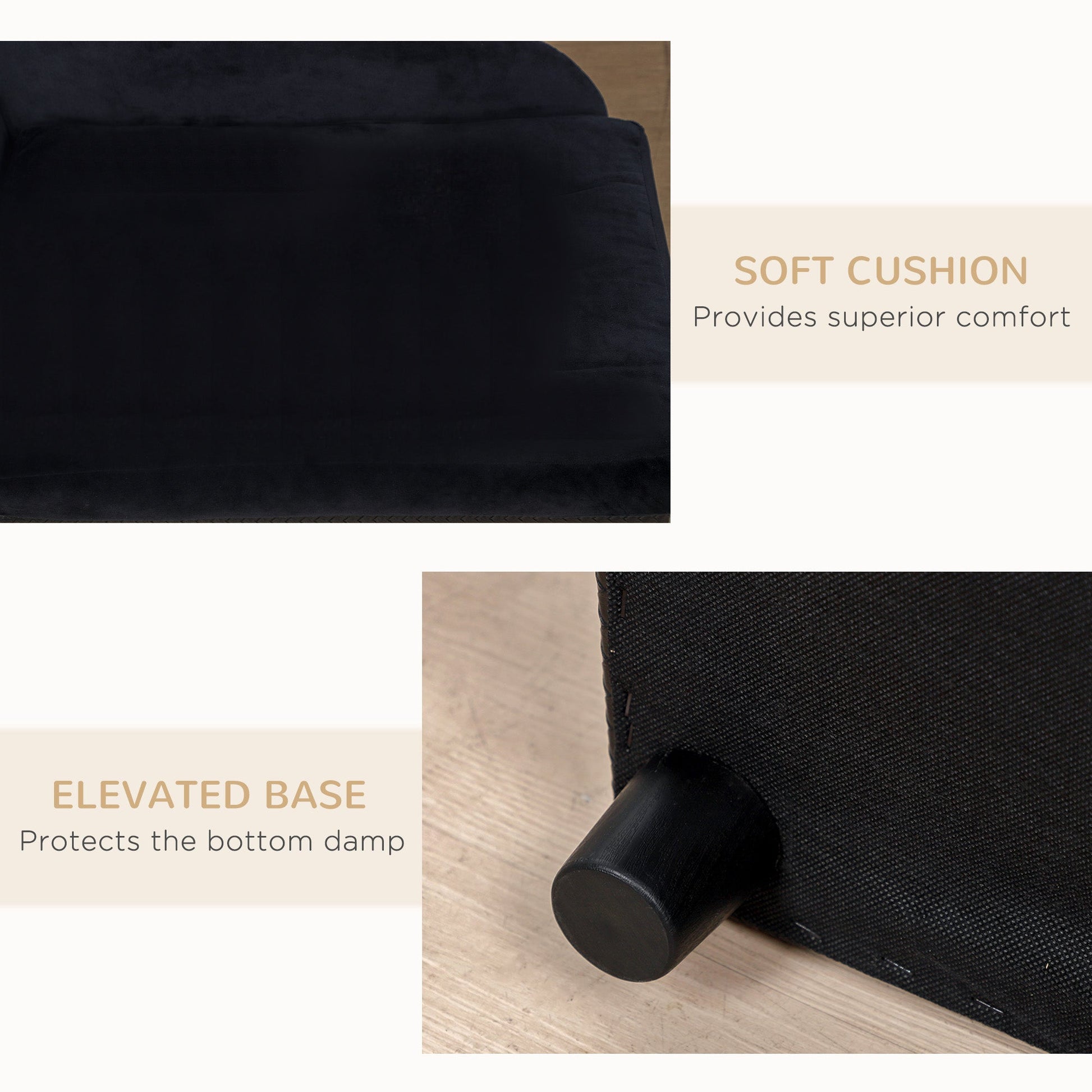 HKM-5585725 Pet Sofa Bed with Storage for Cats and Small Dogs, Cushioned Black Couch with Tufted Design