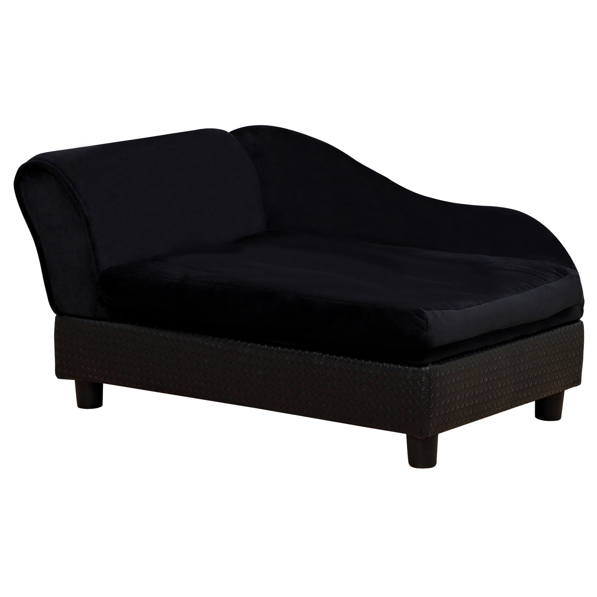 HKM-5585725 Pet Sofa Bed with Storage for Cats and Small Dogs, Cushioned Black Couch with Tufted Design