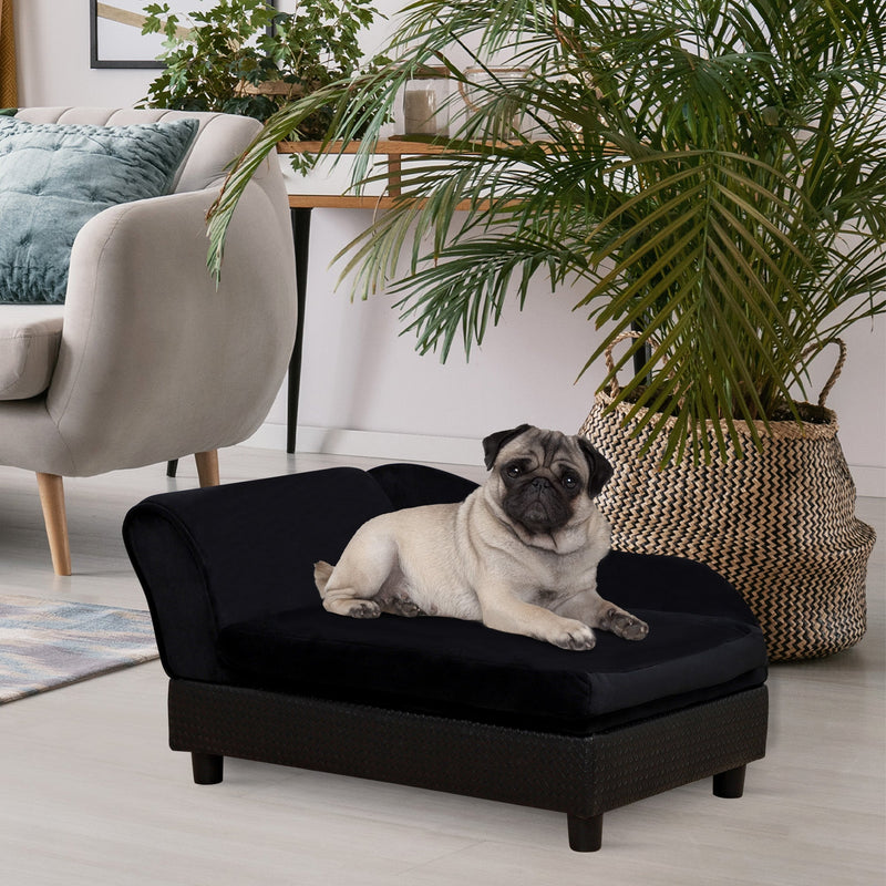 HKM-5585725 Pet Sofa Bed with Storage for Cats and Small Dogs, Cushioned Black Couch with Tufted Design