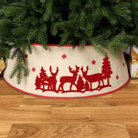 HKM-558611 Elk Tree Skirt in Linen - Foldable Holiday Decoration for Christmas Tree