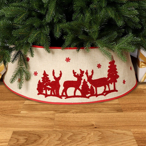 HKM-558611 Elk Tree Skirt in Linen - Foldable Holiday Decoration for Christmas Tree
