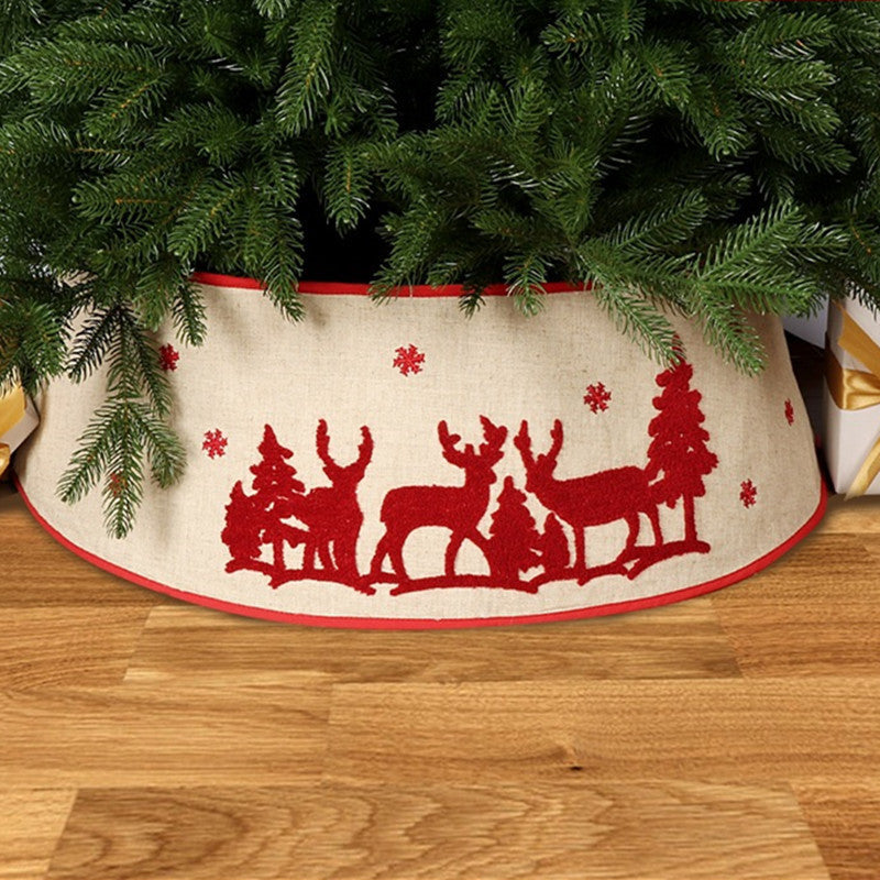 HKM-558611 Elk Tree Skirt in Linen - Foldable Holiday Decoration for Christmas Tree