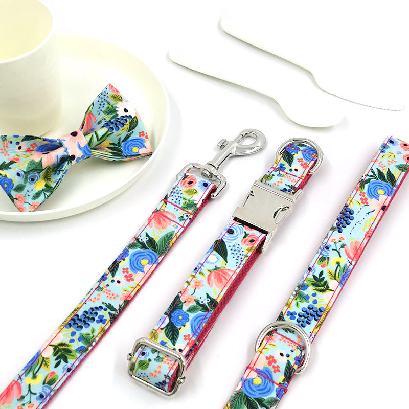 HKM-5586877 Red Midsummer Garden Dog Collar with Bow Tie and Leash Set