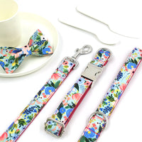HKM-5586877 Red Midsummer Garden Dog Collar with Bow Tie and Leash Set