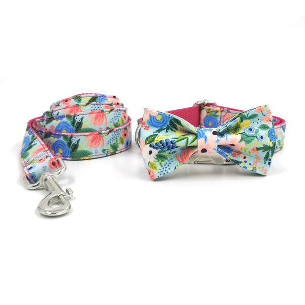 HKM-5586877 Red Midsummer Garden Dog Collar with Bow Tie and Leash Set