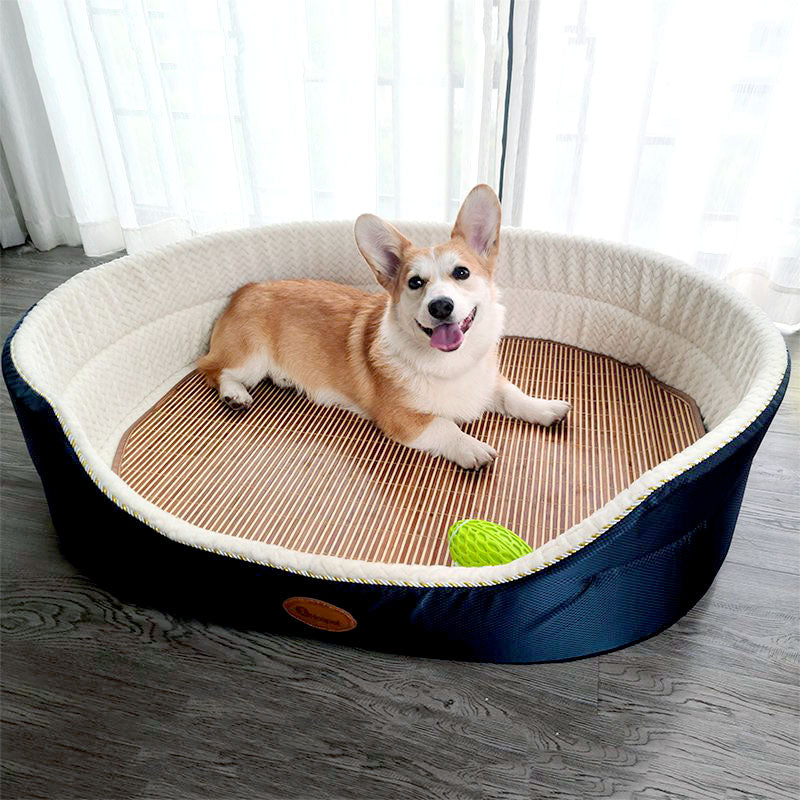 HKM-5587133 Large Navy Blue Removable and Washable Summer Dog Sofa Pet Bed for Small to Extra Large Dogs