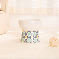 HKM-5587261 Ceramic Cat Bowl with Anti-Black Chin High Foot Design - Available in Bohemian Yellow, Ocean Heart Blue, Blue Powder Time, Retro Green