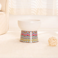 HKM-5587261 Ceramic Cat Bowl with Anti-Black Chin High Foot Design - Available in Bohemian Yellow, Ocean Heart Blue, Blue Powder Time, Retro Green