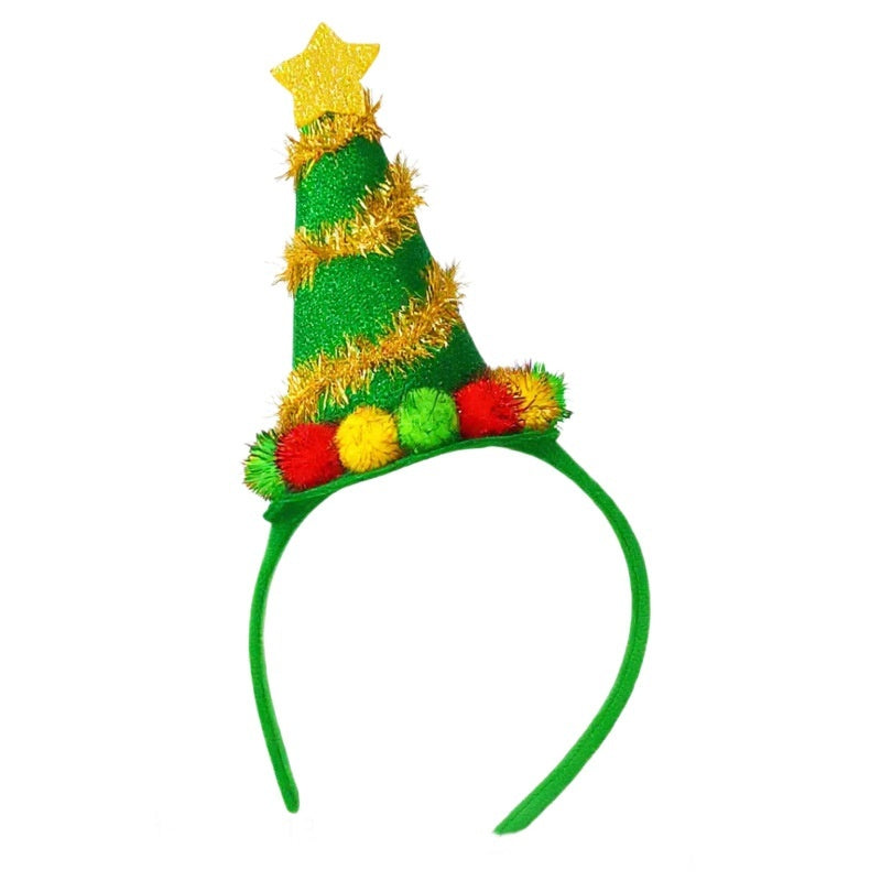 HKM-558739 Festive Handmade Cartoon Christmas Headband with Fluffy Balls and Ribbons