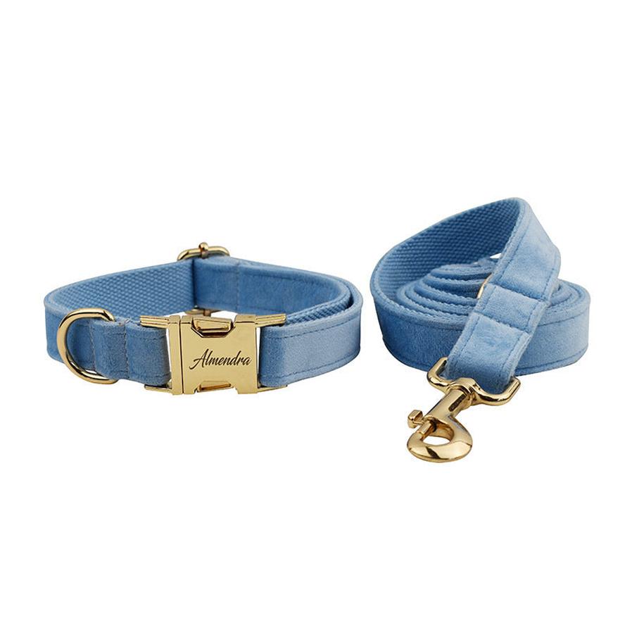 HKM-558867 Velvet Pet Collar and Leash Set with Bow Tie - Adjustable Sizes XS to XL