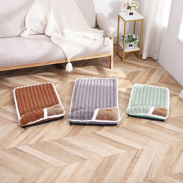 HKM-5588925 Large Grid Rabbit Fur Pet Floor Mat in Caramel, Light Green, and Lavender Purple - Multiple Sizes Available