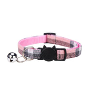 HKM-5589053 Plaid Bowknot Cat Collar with Anti-Rust Bell - Adjustable Cotton Design in Multiple Colors