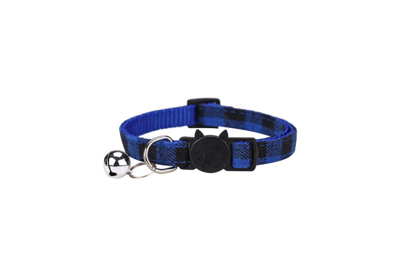HKM-5589053 Plaid Bowknot Cat Collar with Anti-Rust Bell - Adjustable Cotton Design in Multiple Colors