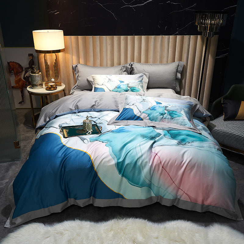 HKM-558995 Four-Piece Cotton Duvet Cover Set with Plant and Flower Patterns for Spring and Summer