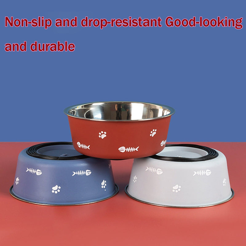 HKM-5590333 Double-Walled Stainless Steel Non-Slip Pet Bowl with Suction Base, Scandinavian Design - Multiple Sizes Available