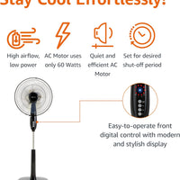 HKM-5590355 16-Inch Pedestal Fan with Remote Control, Adjustable Height, 3 Speeds, 3 Modes, Timer, Tilt Head, 60W, Black