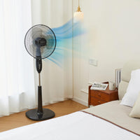 HKM-5590355 16-Inch Pedestal Fan with Remote Control, Adjustable Height, 3 Speeds, 3 Modes, Timer, Tilt Head, 60W, Black