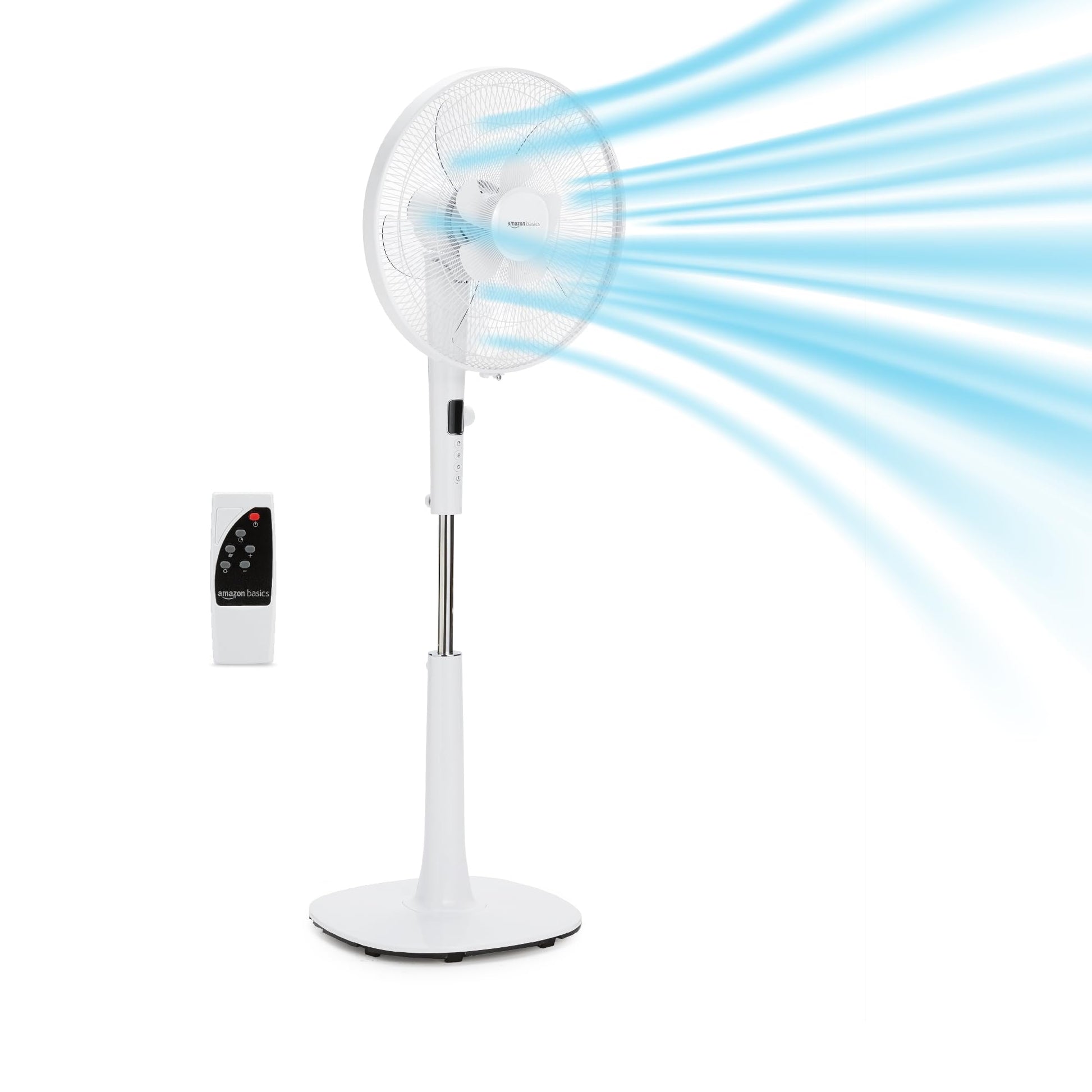 HKM-5590355 16-Inch Pedestal Fan with Remote Control, Adjustable Height, 3 Speeds, 3 Modes, Timer, Tilt Head, 60W, Black