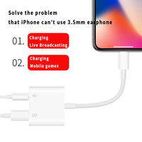 HKM-559059 2 in 1 Audio Charge Adapter for iOS Devices to 3.5mm Aux Jack Splitter, Compatible with iPhone Models 7, 8, X, 11, 12, 13, 14