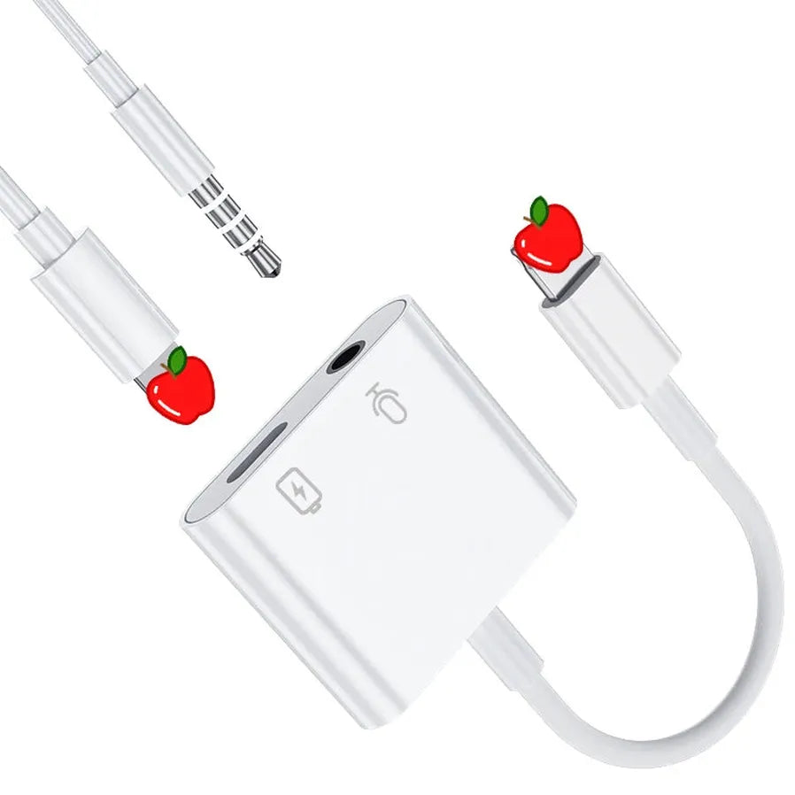 HKM-559059 2 in 1 Audio Charge Adapter for iOS Devices to 3.5mm Aux Jack Splitter, Compatible with iPhone Models 7, 8, X, 11, 12, 13, 14