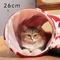 HKM-5591101 Christmas Tree Cat Tunnel Bed - Warm Flannel Pet Nest for Cats 86x26 cm