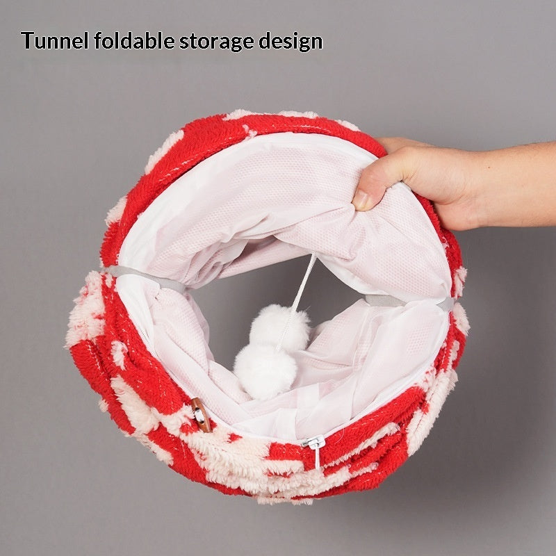 HKM-5591101 Christmas Tree Cat Tunnel Bed - Warm Flannel Pet Nest for Cats 86x26 cm