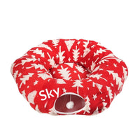 HKM-5591101 Christmas Tree Cat Tunnel Bed - Warm Flannel Pet Nest for Cats 86x26 cm