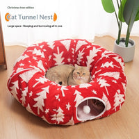 HKM-5591101 Christmas Tree Cat Tunnel Bed - Warm Flannel Pet Nest for Cats 86x26 cm