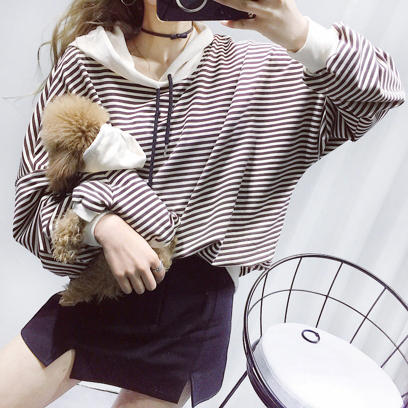 HKM-5591229 Striped Hooded Terry Cotton Pet Sweatshirt for Small Dogs and Cats