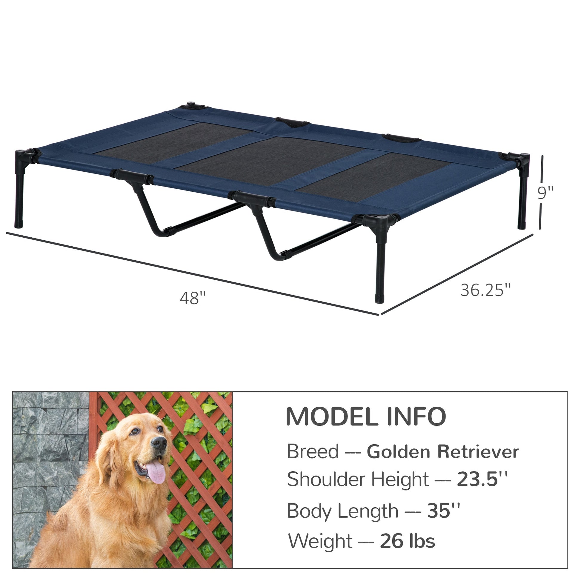 HKM-5591485 Elevated Cooling Dog Cot Bed with Breathable Mesh - Ideal for Indoor & Outdoor Use - Supports Pets Up to 110 lbs