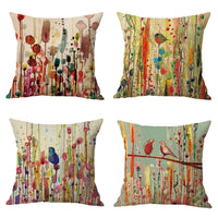 HKM-559379 Bird Pattern Linen Cushion Cover, 45x45cm, Oil Painting Design