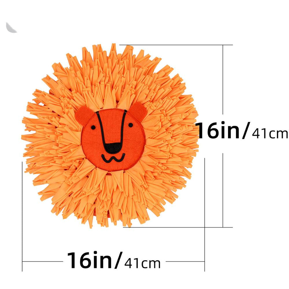 HKM-5594685 Lion Head Design Slow Feeder Training Blanket for Pets ¨C Sniffer Pad in Orange, 41x41cm