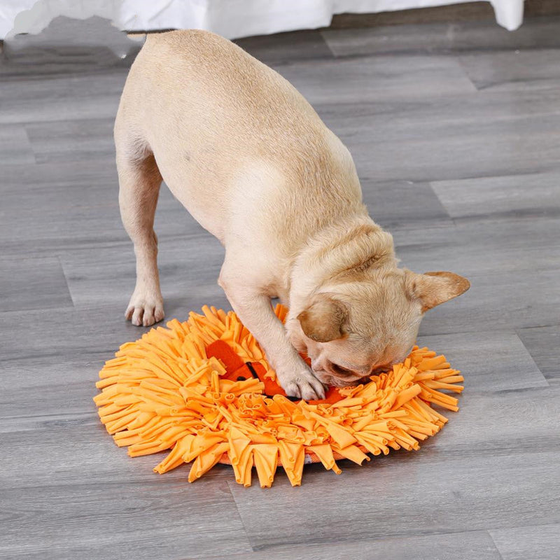 HKM-5594685 Lion Head Design Slow Feeder Training Blanket for Pets ¨C Sniffer Pad in Orange, 41x41cm