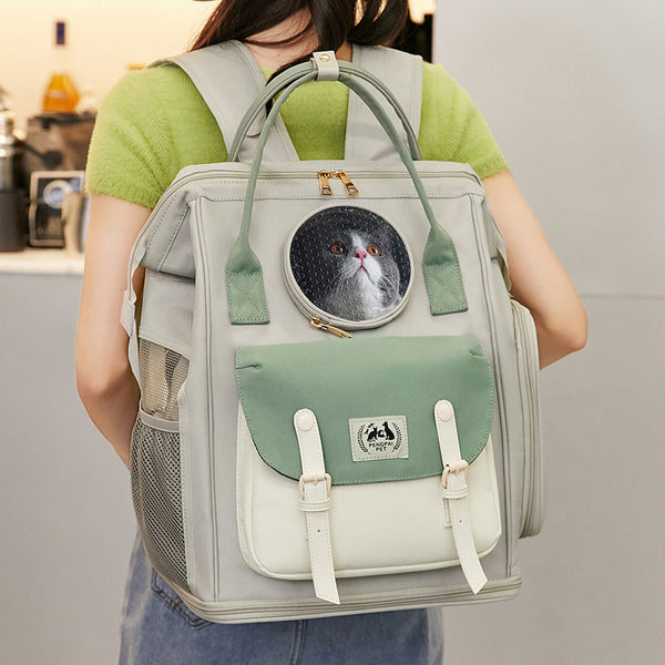 HKM-5595069 Large Capacity Breathable Cat Backpack in Gray, Light Green, and Khaki - Ideal for Pets Up to 15kg