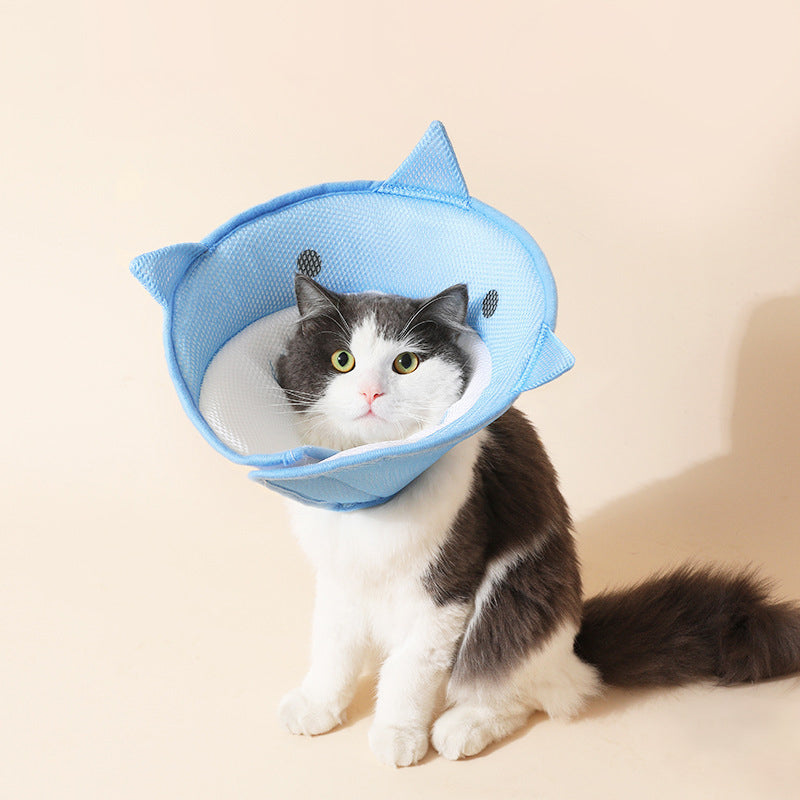 HKM-5596093 Soft Nonwoven Fabric Cat Recovery Collar - Shark Shape, Protective Adjustable Cone for Wound Healing and Comfort