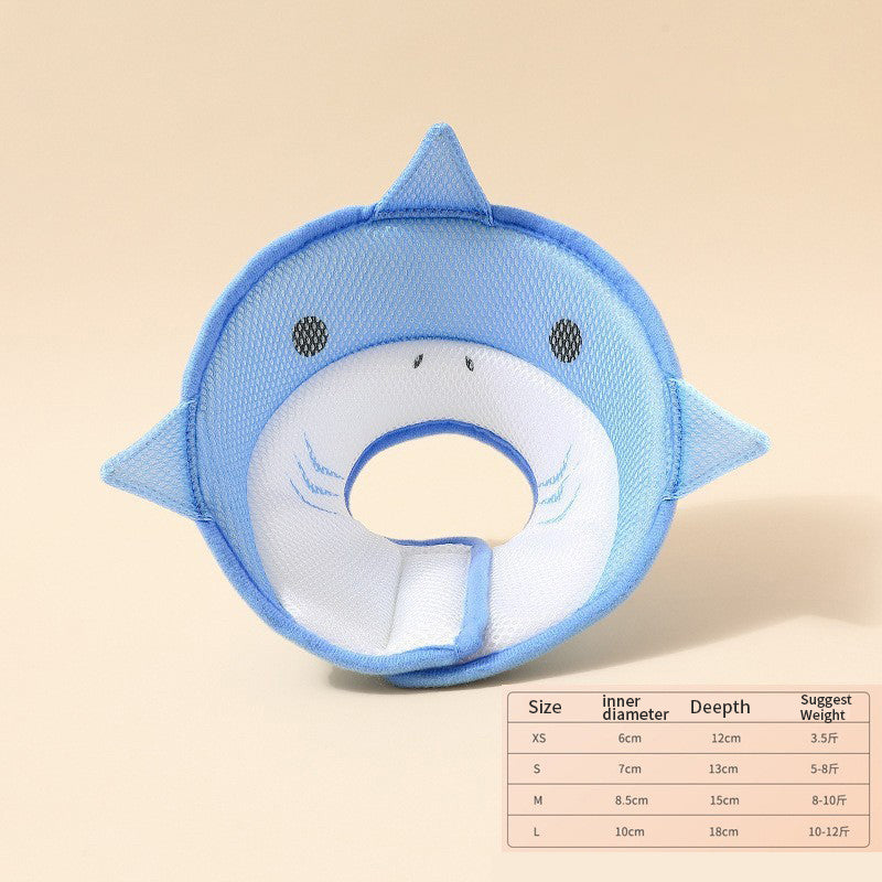HKM-5596093 Soft Nonwoven Fabric Cat Recovery Collar - Shark Shape, Protective Adjustable Cone for Wound Healing and Comfort